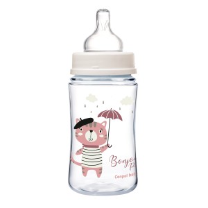 CANPOL BABIES Butelka szeroka antykolkowa 240ml PP Easy Start BONJOUR PARIS Róż