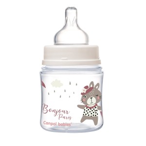 CANPOL BABIES Butelka szeroka antykolkowa 120ml PP Easy Start BONJOUR PARIS Róż 
